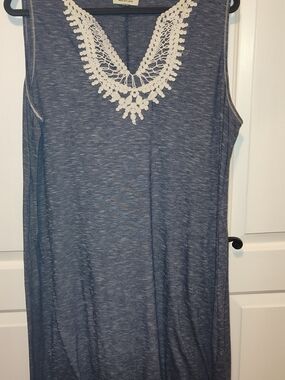 Max Studio Navy Blue Midi Dress with Cream Crochet V-Neck